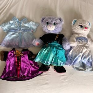 Build-A-Bear Frozen Anna & Elsa Bears w/ Dresses + Shoes + Extra Outfits